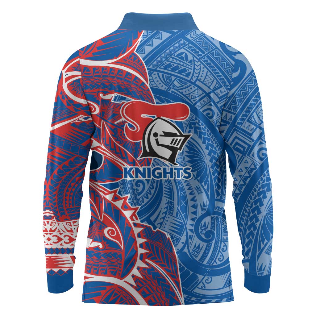 Newcastle Knights Long Sleeve Polo Shirt Polynesian Tribal Tattoo Pacific Sport Art