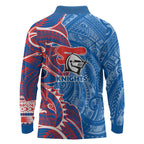 Newcastle Knights Long Sleeve Polo Shirt Polynesian Tribal Tattoo Pacific Sport Art
