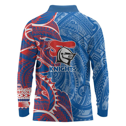 Newcastle Knights Long Sleeve Polo Shirt Polynesian Tribal Tattoo Pacific Sport Art