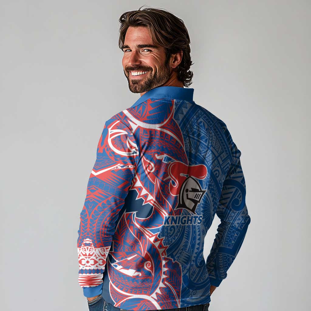 Newcastle Knights Long Sleeve Polo Shirt Polynesian Tribal Tattoo Pacific Sport Art