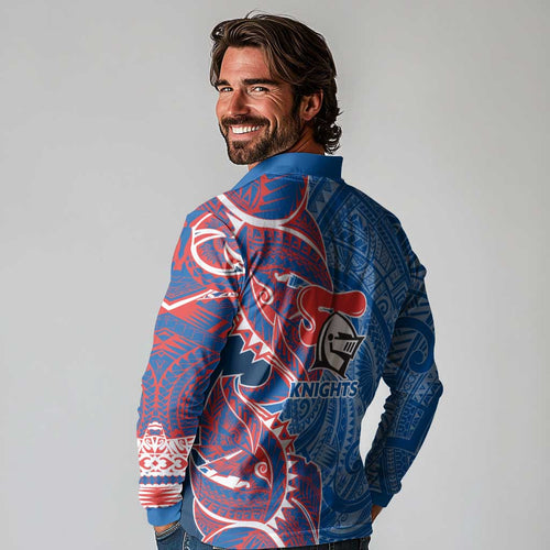 Newcastle Knights Long Sleeve Polo Shirt Polynesian Tribal Tattoo Pacific Sport Art