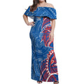 Newcastle Knights Off Shoulder Maxi Dress Polynesian Tribal Tattoo Pacific Sport Art