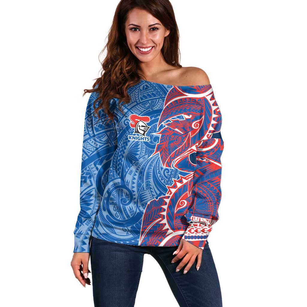 Newcastle Knights Off Shoulder Sweater Polynesian Tribal Tattoo Pacific Sport Art
