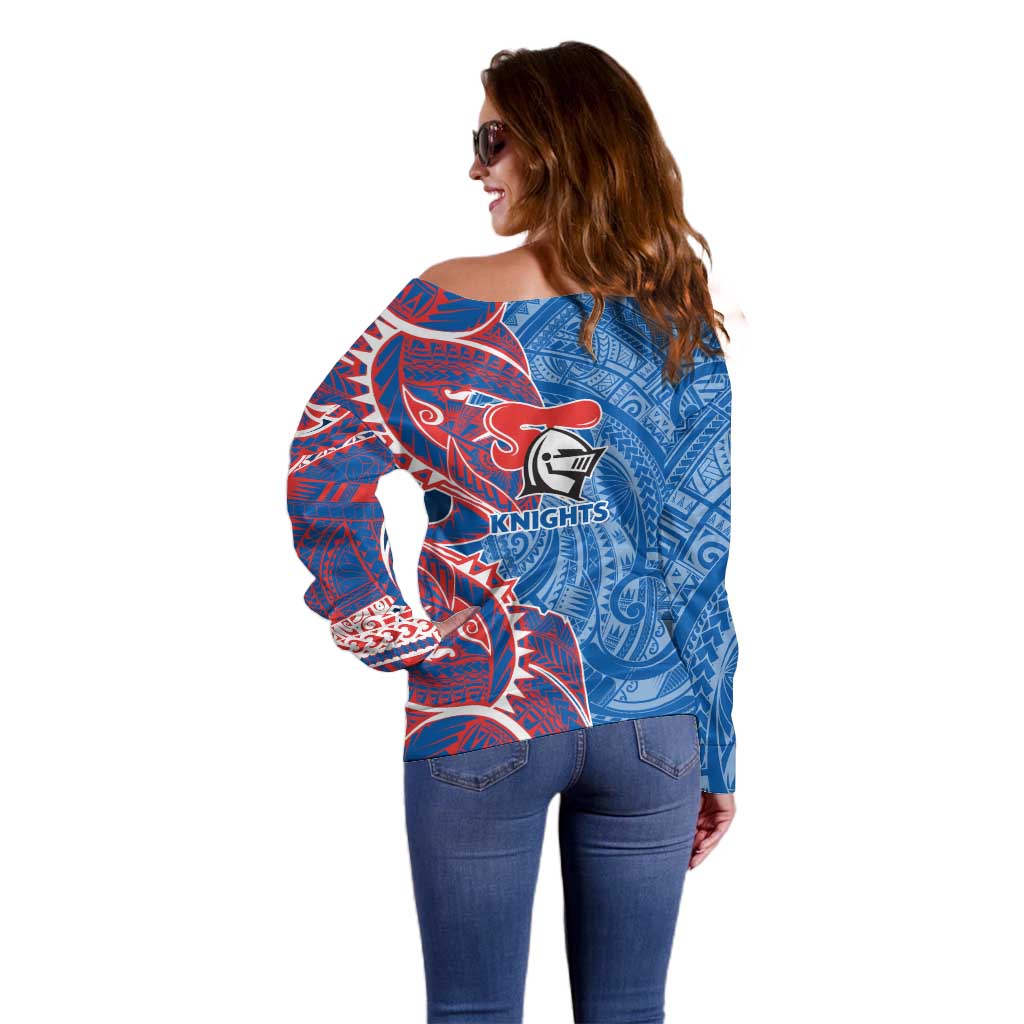 Newcastle Knights Off Shoulder Sweater Polynesian Tribal Tattoo Pacific Sport Art