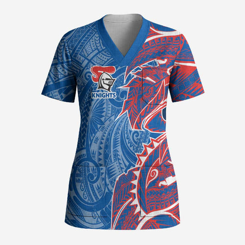 Newcastle Knights Scrub Top Polynesian Tribal Tattoo Pacific Sport Art
