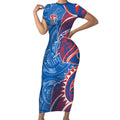 Newcastle Knights Short Sleeve Bodycon Dress Polynesian Tribal Tattoo Pacific Sport Art