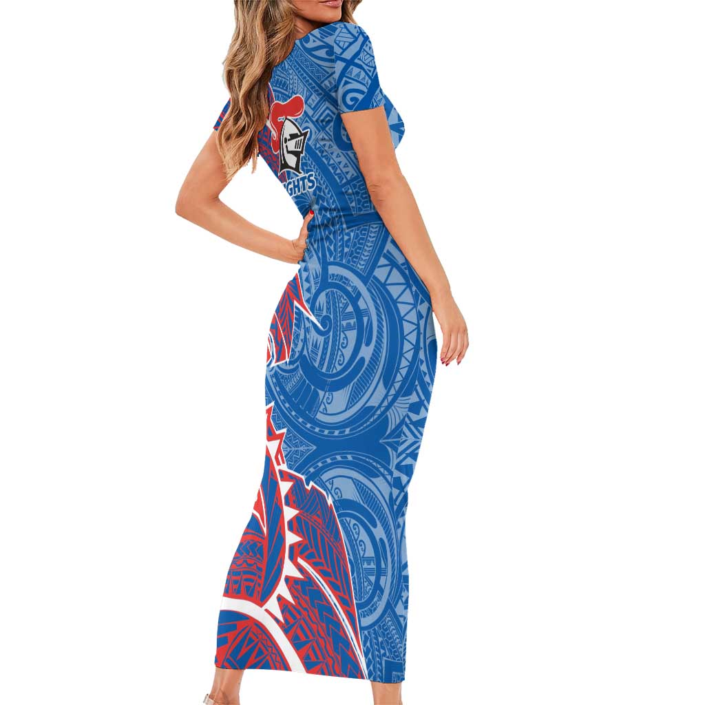 Newcastle Knights Short Sleeve Bodycon Dress Polynesian Tribal Tattoo Pacific Sport Art