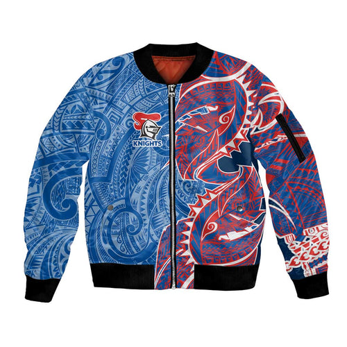 Newcastle Knights Sleeve Zip Bomber Jacket Polynesian Tribal Tattoo Pacific Sport Art