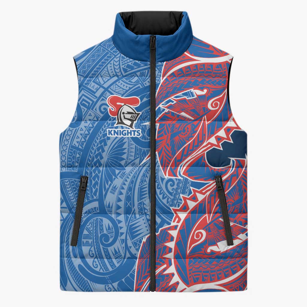 Newcastle Knights Sleeveless Puffer Jacket Polynesian Tribal Tattoo Pacific Sport Art