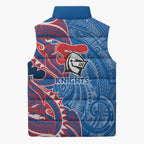 Newcastle Knights Sleeveless Puffer Jacket Polynesian Tribal Tattoo Pacific Sport Art