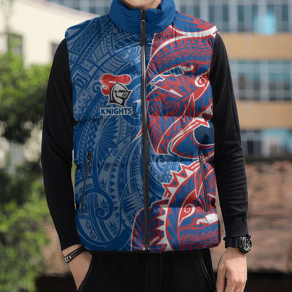 Newcastle Knights Sleeveless Puffer Jacket Polynesian Tribal Tattoo Pacific Sport Art