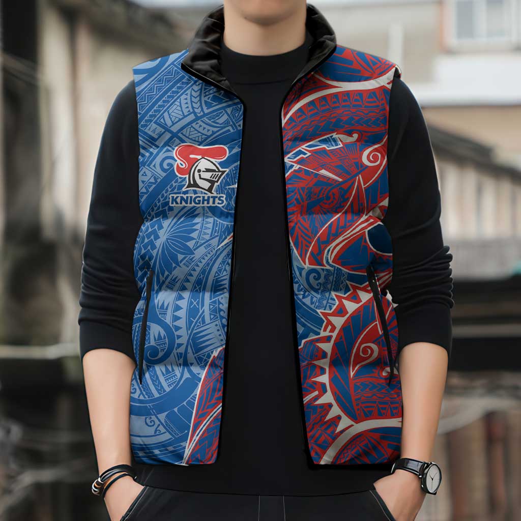 Newcastle Knights Sleeveless Puffer Jacket Polynesian Tribal Tattoo Pacific Sport Art