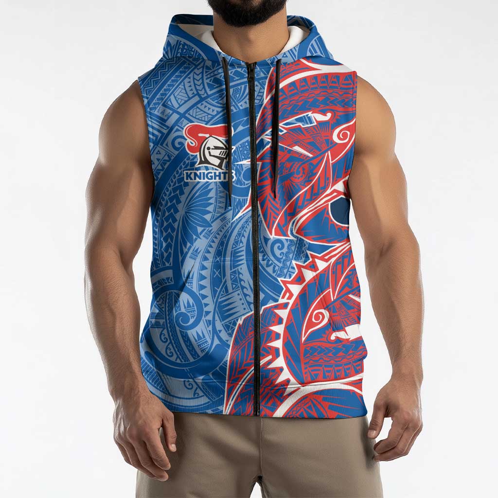 Newcastle Knights Sleeveless Zip Hoodie Polynesian Tribal Tattoo Pacific Sport Art