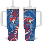 Newcastle Knights Tumbler With Handle Polynesian Tribal Tattoo Pacific Sport Art