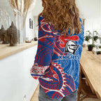 Newcastle Knights Women Casual Shirt Polynesian Tribal Tattoo Pacific Sport Art