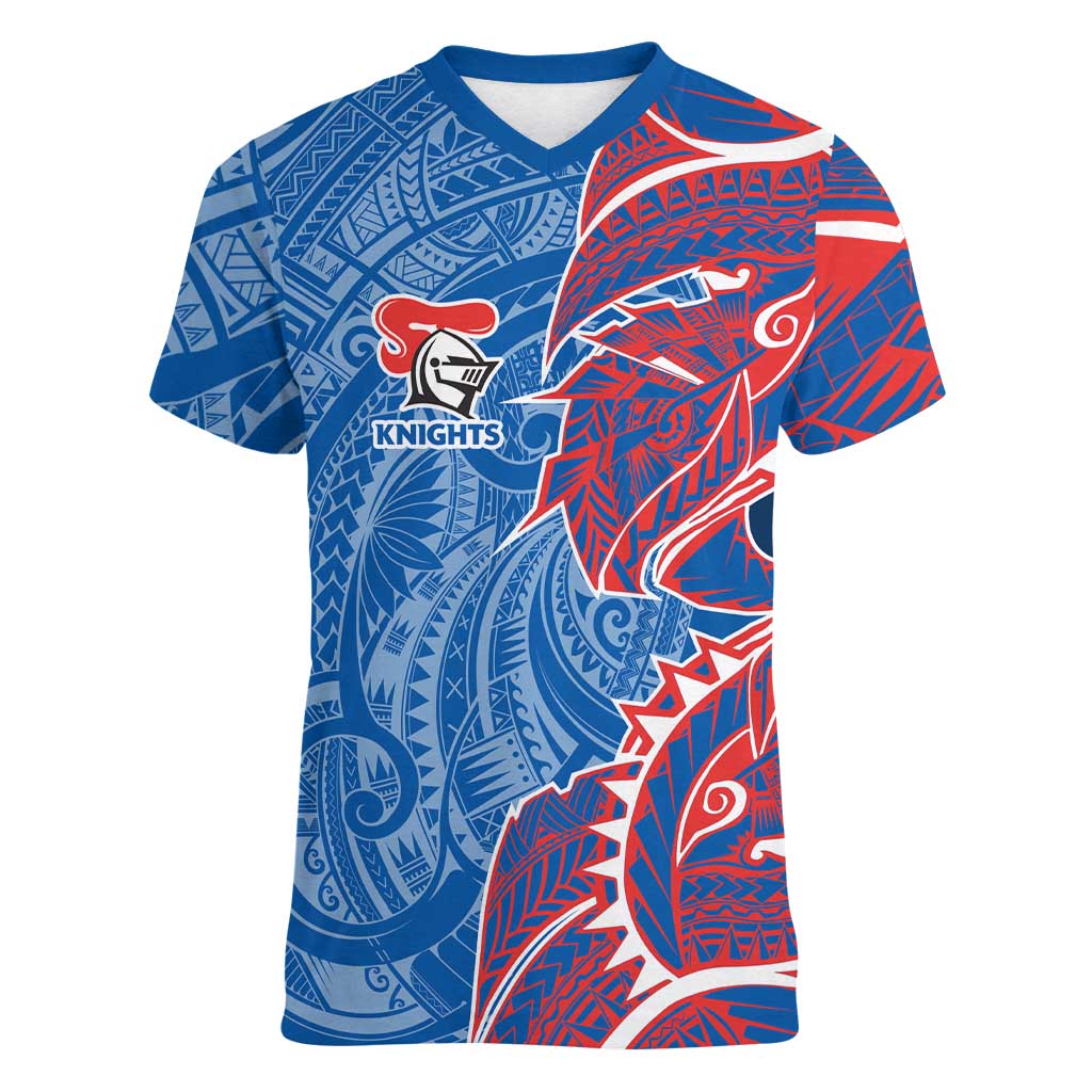 Newcastle Knights Women V-Neck T-Shirt Polynesian Tribal Tattoo Pacific Sport Art