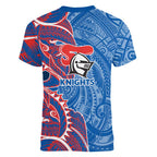 Newcastle Knights Women V-Neck T-Shirt Polynesian Tribal Tattoo Pacific Sport Art