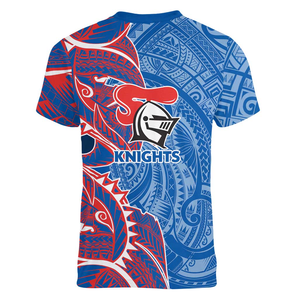Newcastle Knights Women V-Neck T-Shirt Polynesian Tribal Tattoo Pacific Sport Art