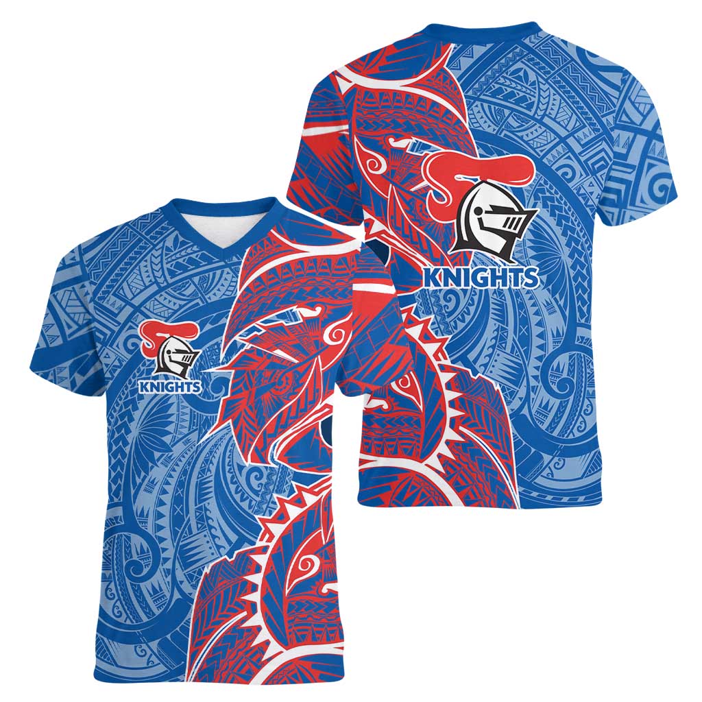 Newcastle Knights Women V-Neck T-Shirt Polynesian Tribal Tattoo Pacific Sport Art