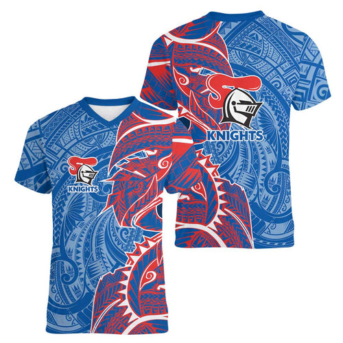 Newcastle Knights Women V-Neck T-Shirt Polynesian Tribal Tattoo Pacific Sport Art