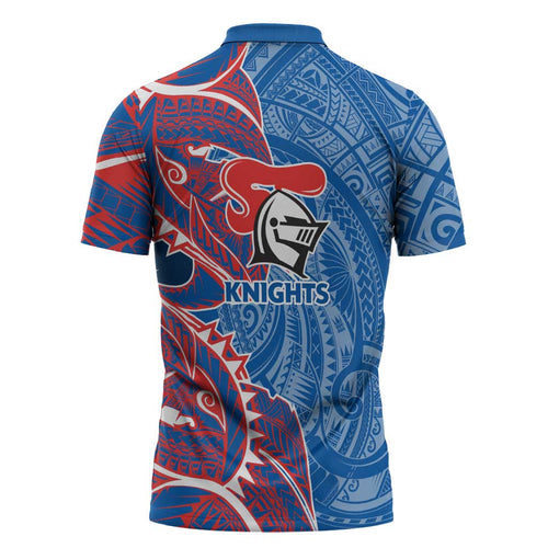 Newcastle Knights Zipper Polo Shirt Polynesian Tribal Tattoo Pacific Sport Art