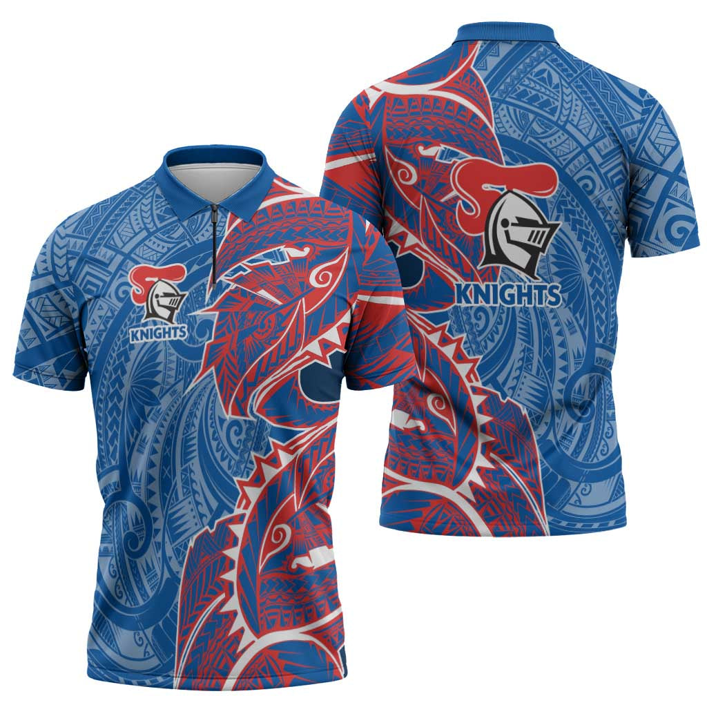Newcastle Knights Zipper Polo Shirt Polynesian Tribal Tattoo Pacific Sport Art