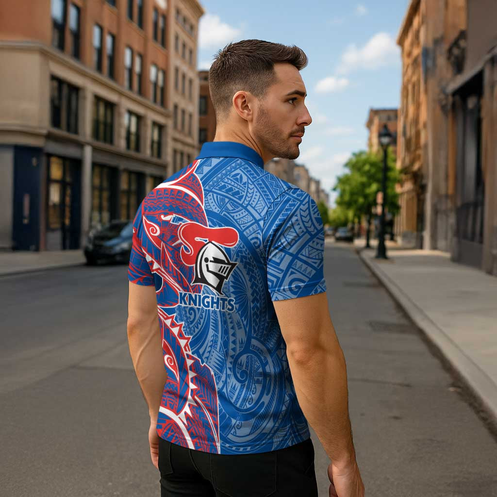 Newcastle Knights Zipper Polo Shirt Polynesian Tribal Tattoo Pacific Sport Art