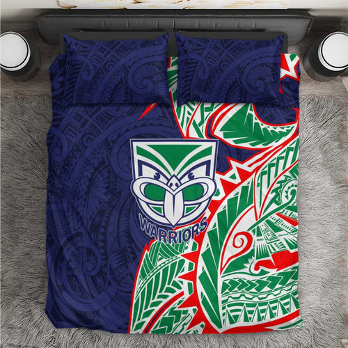 New Zealand Warriors Bedding Set Polynesian Tribal Tattoo Pacific Sport Art