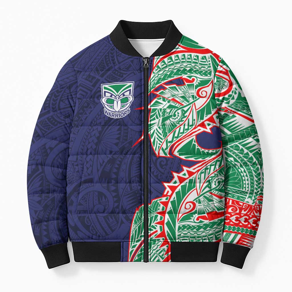 New Zealand Warriors Bomber Puffer Jacket Polynesian Tribal Tattoo Pacific Sport Art