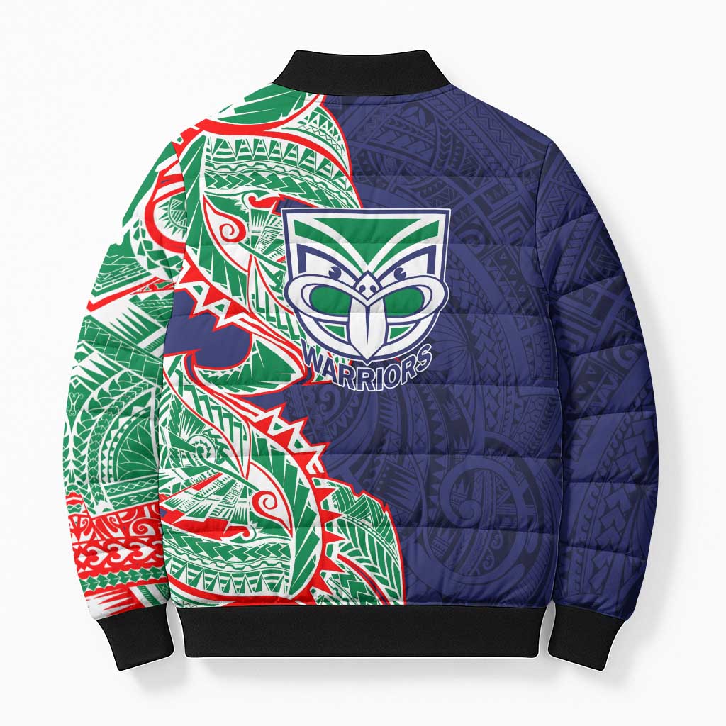 New Zealand Warriors Bomber Puffer Jacket Polynesian Tribal Tattoo Pacific Sport Art