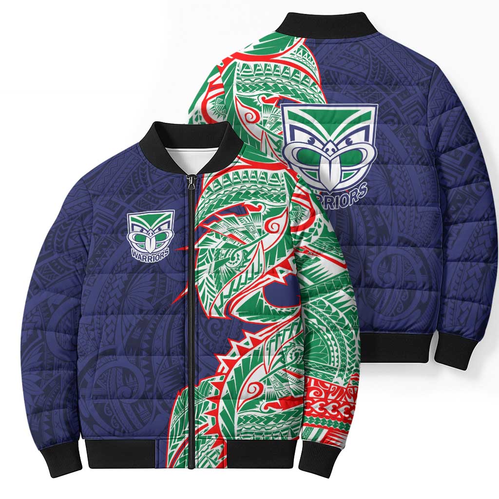 New Zealand Warriors Bomber Puffer Jacket Polynesian Tribal Tattoo Pacific Sport Art