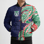 New Zealand Warriors Bomber Puffer Jacket Polynesian Tribal Tattoo Pacific Sport Art