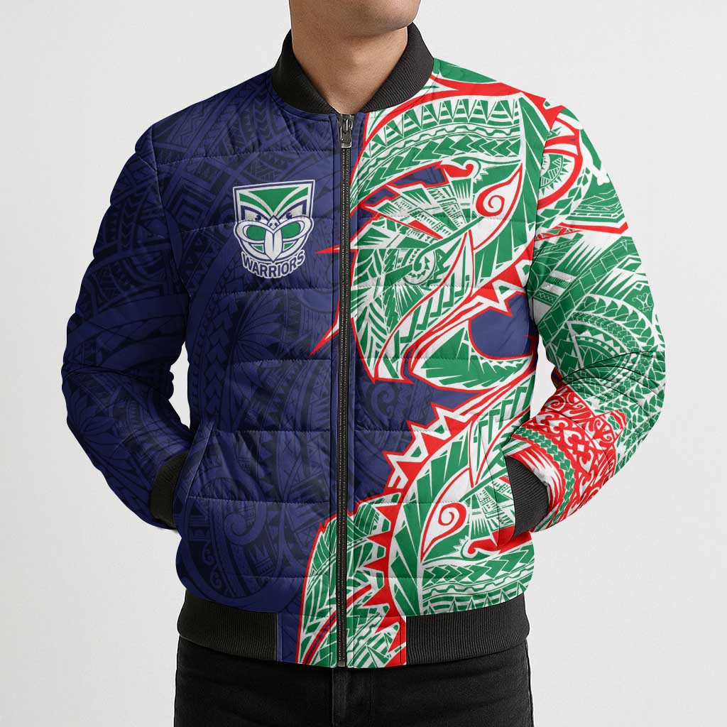 New Zealand Warriors Bomber Puffer Jacket Polynesian Tribal Tattoo Pacific Sport Art