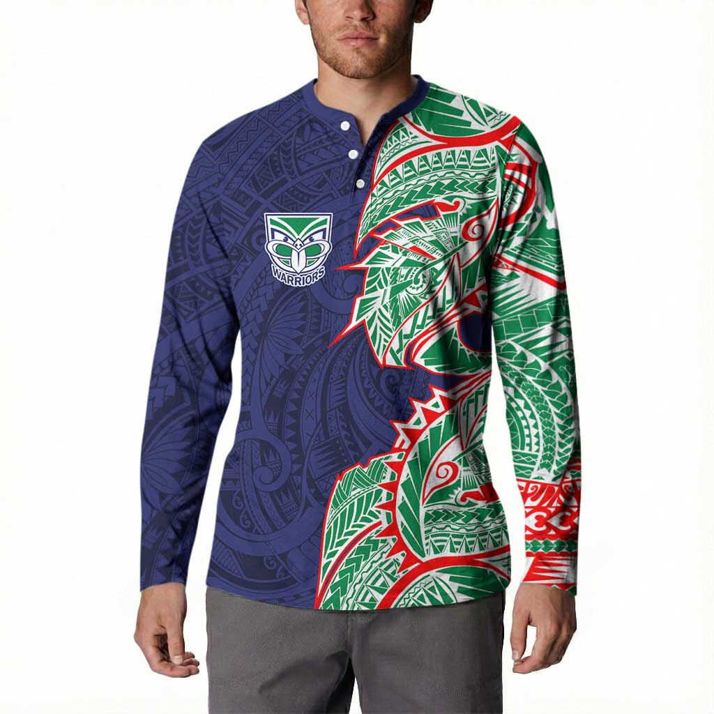 New Zealand Warriors Button Sweatshirt Polynesian Tribal Tattoo Pacific Sport Art
