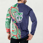 New Zealand Warriors Button Sweatshirt Polynesian Tribal Tattoo Pacific Sport Art
