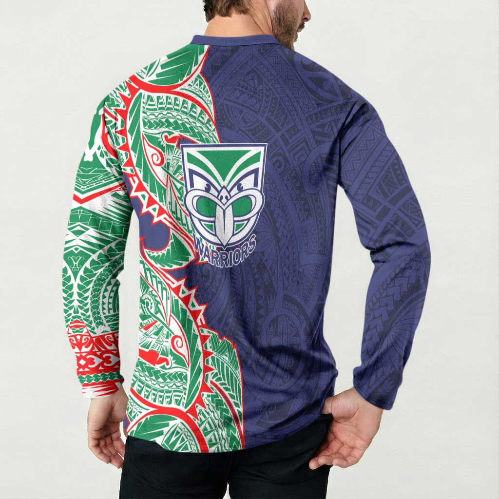 New Zealand Warriors Button Sweatshirt Polynesian Tribal Tattoo Pacific Sport Art