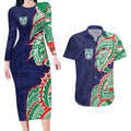 New Zealand Warriors Couples Matching Long Sleeve Bodycon Dress and Hawaiian Shirt Polynesian Tribal Tattoo Pacific Sport Art