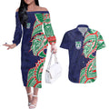 New Zealand Warriors Couples Matching Off The Shoulder Long Sleeve Dress and Hawaiian Shirt Polynesian Tribal Tattoo Pacific Sport Art