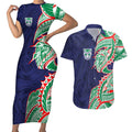 New Zealand Warriors Couples Matching Short Sleeve Bodycon Dress and Hawaiian Shirt Polynesian Tribal Tattoo Pacific Sport Art