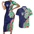New Zealand Warriors Couples Matching Short Sleeve Bodycon Dress and Hawaiian Shirt Polynesian Tribal Tattoo Pacific Sport Art