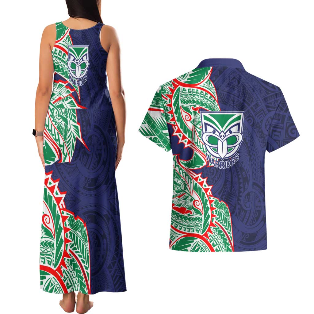 New Zealand Warriors Couples Matching Tank Maxi Dress and Hawaiian Shirt Polynesian Tribal Tattoo Pacific Sport Art