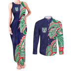 New Zealand Warriors Couples Matching Tank Maxi Dress and Long Sleeve Button Shirt Polynesian Tribal Tattoo Pacific Sport Art
