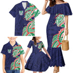 New Zealand Warriors Family Matching Mermaid Dress and Hawaiian Shirt Polynesian Tribal Tattoo Pacific Sport Art