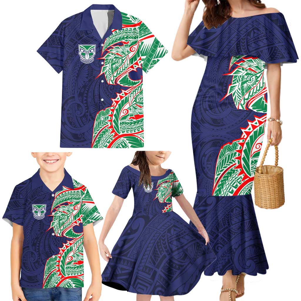 New Zealand Warriors Family Matching Mermaid Dress and Hawaiian Shirt Polynesian Tribal Tattoo Pacific Sport Art