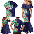 New Zealand Warriors Family Matching Mermaid Dress and Hawaiian Shirt Polynesian Tribal Tattoo Pacific Sport Art