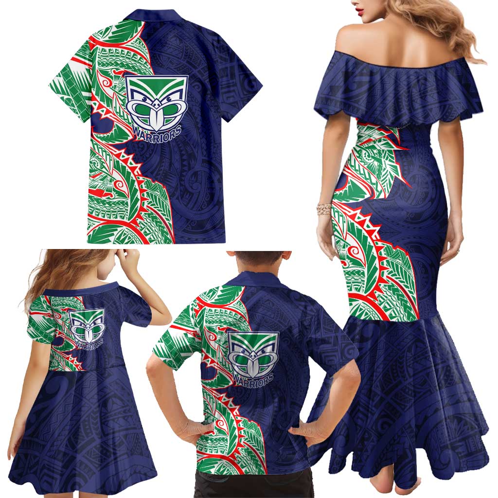 New Zealand Warriors Family Matching Mermaid Dress and Hawaiian Shirt Polynesian Tribal Tattoo Pacific Sport Art
