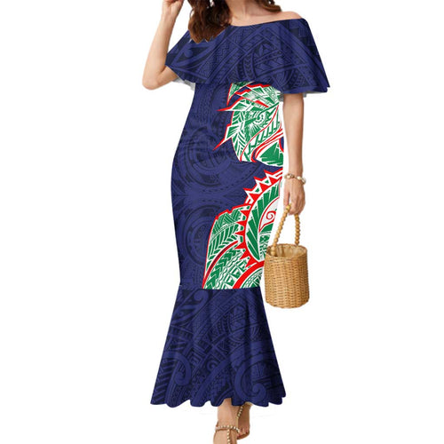 New Zealand Warriors Family Matching Mermaid Dress and Hawaiian Shirt Polynesian Tribal Tattoo Pacific Sport Art