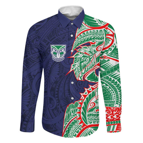New Zealand Warriors Family Matching Off The Shoulder Long Sleeve Dress and Hawaiian Shirt Polynesian Tribal Tattoo Pacific Sport Art