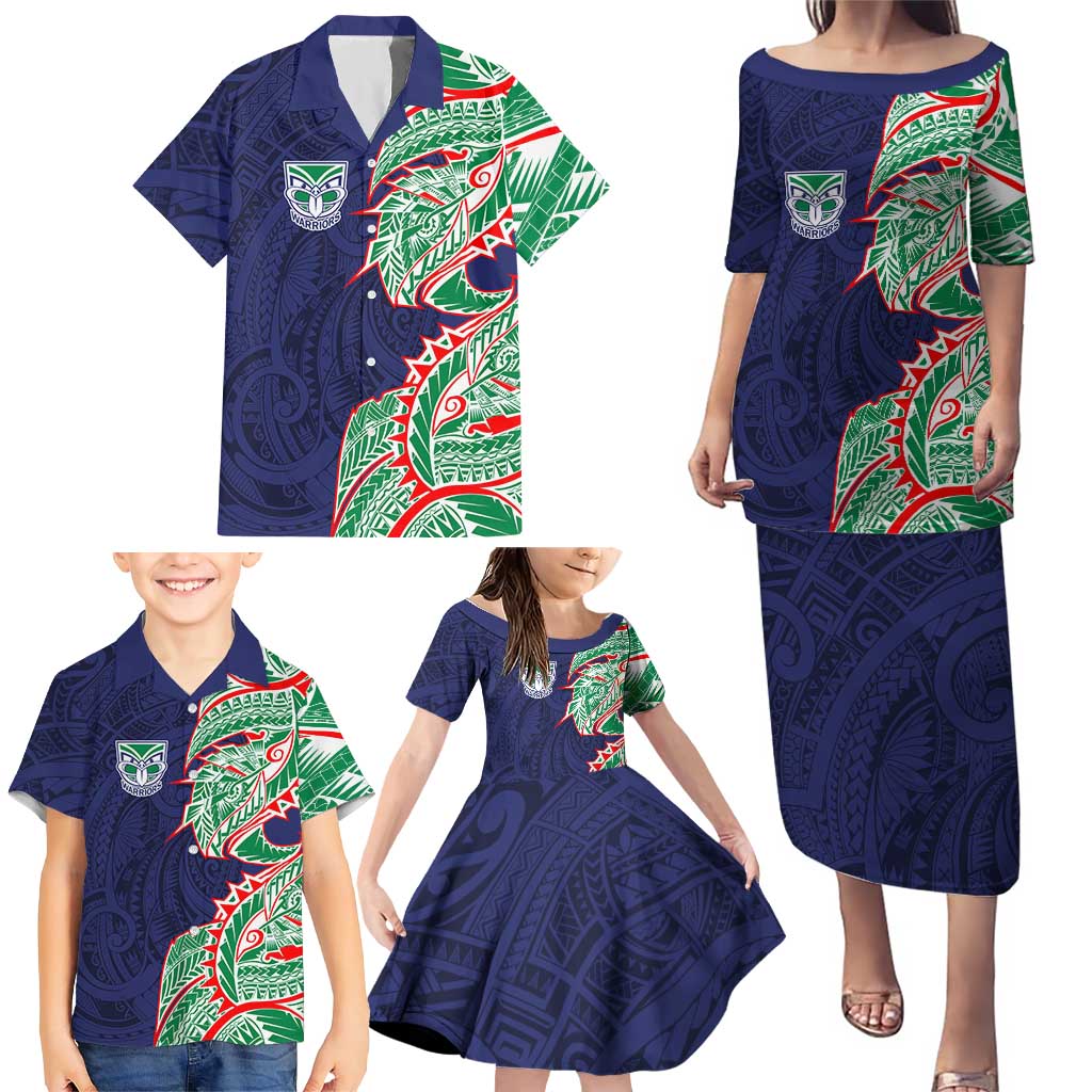 New Zealand Warriors Family Matching Puletasi and Hawaiian Shirt Polynesian Tribal Tattoo Pacific Sport Art