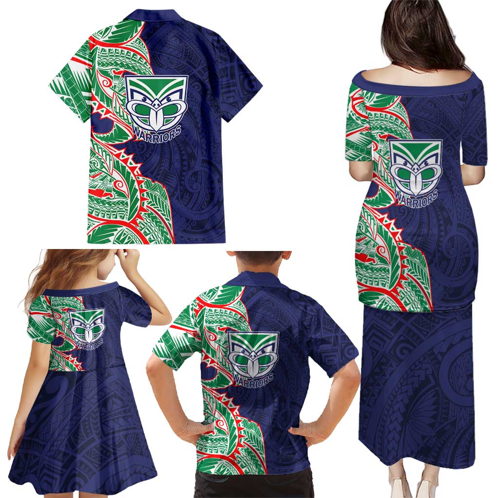 New Zealand Warriors Family Matching Puletasi and Hawaiian Shirt Polynesian Tribal Tattoo Pacific Sport Art